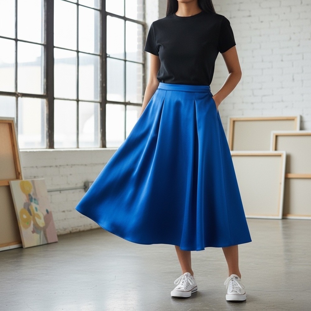 Scott McClintock Vintage Royal Blue Taffeta Pleated Midi Skirt A-Line Formal 10